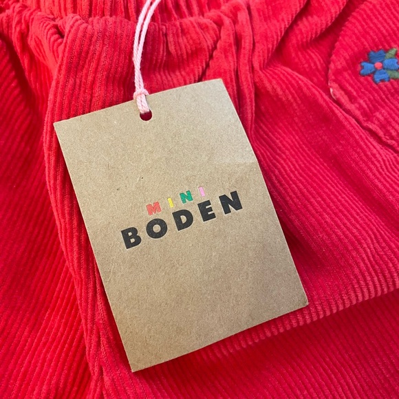 Mini Boden Bright Red Corduroy pants with floral embroidery NWT size 3-4Y - Picture 3 of 10